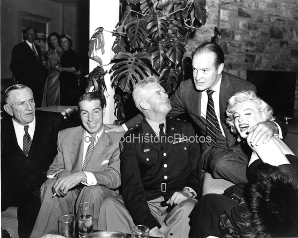 Marilyn Monroe.Joe DiMaggio.Casey Stengel Gen. Wm.F.Dean Bob Hope 1953.jpg